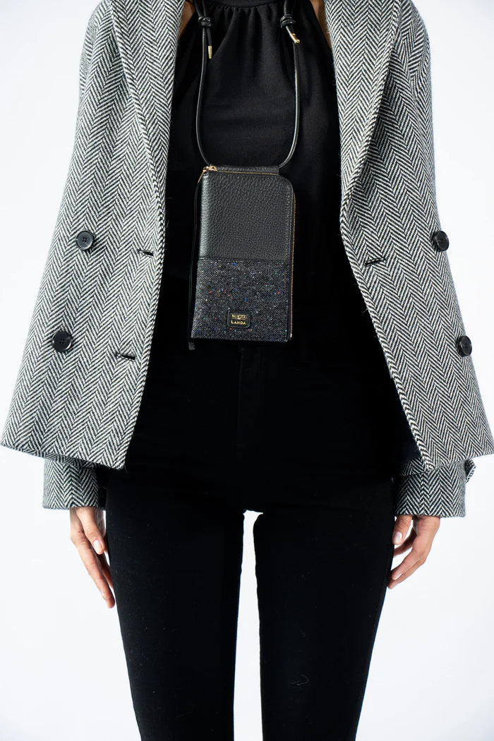 Moye Leather and Tweed Phone Bag in Black
