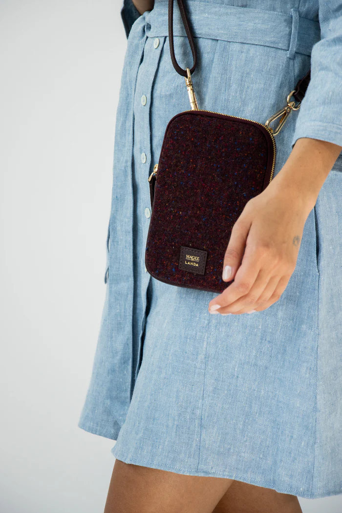 Cassia Phone Bag in Burgundy Tweed