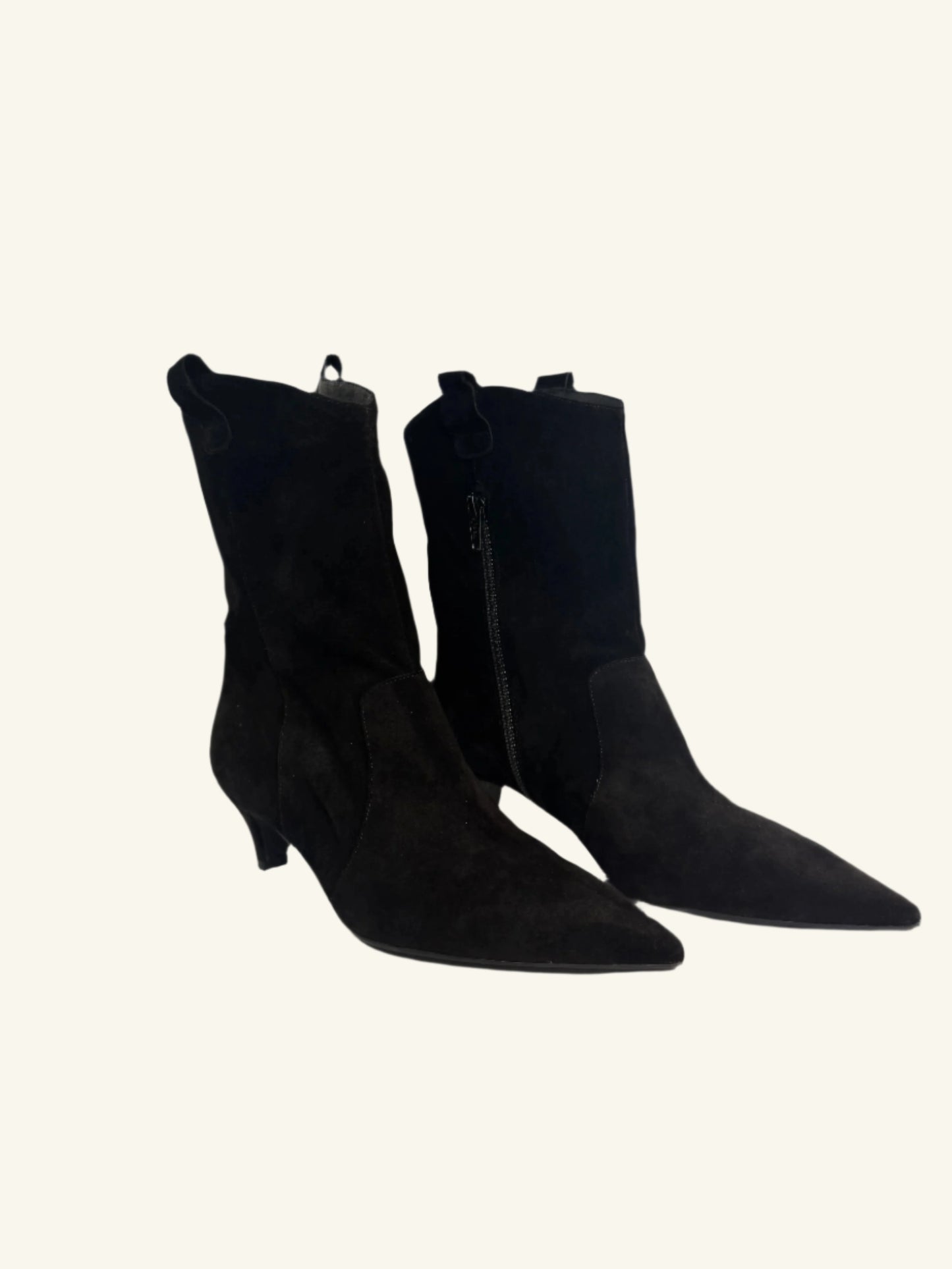Checa Suede Pointy Toe Boot in Black