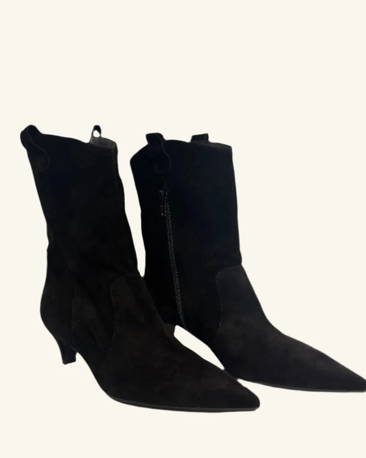 Checa Suede Pointy Toe Boot in Black