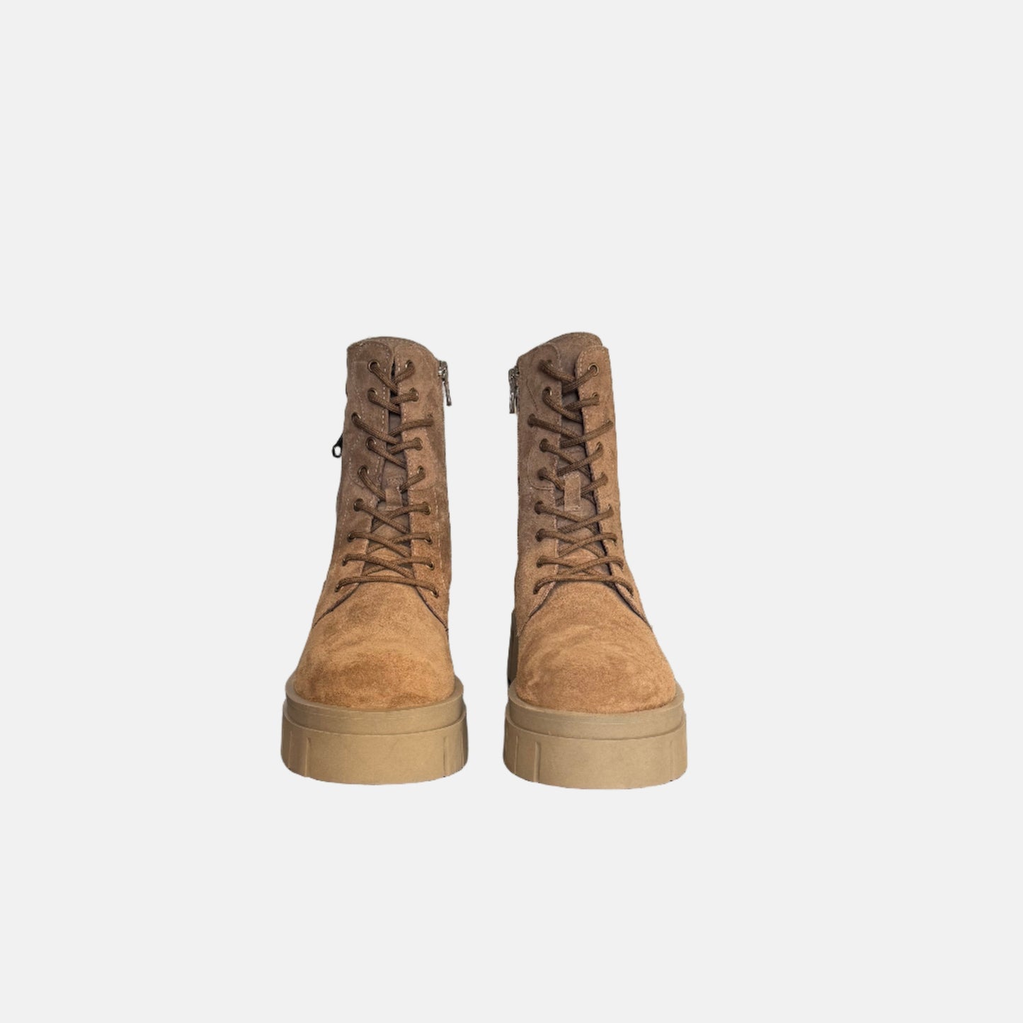 Platform Suede Lace Up Boot in Brown