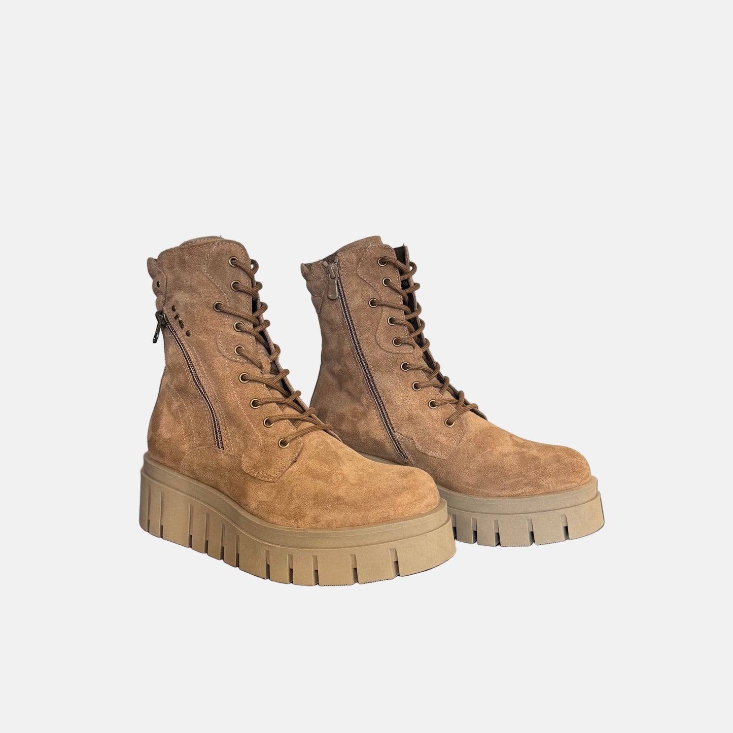 Platform Suede Lace Up Boot in Brown