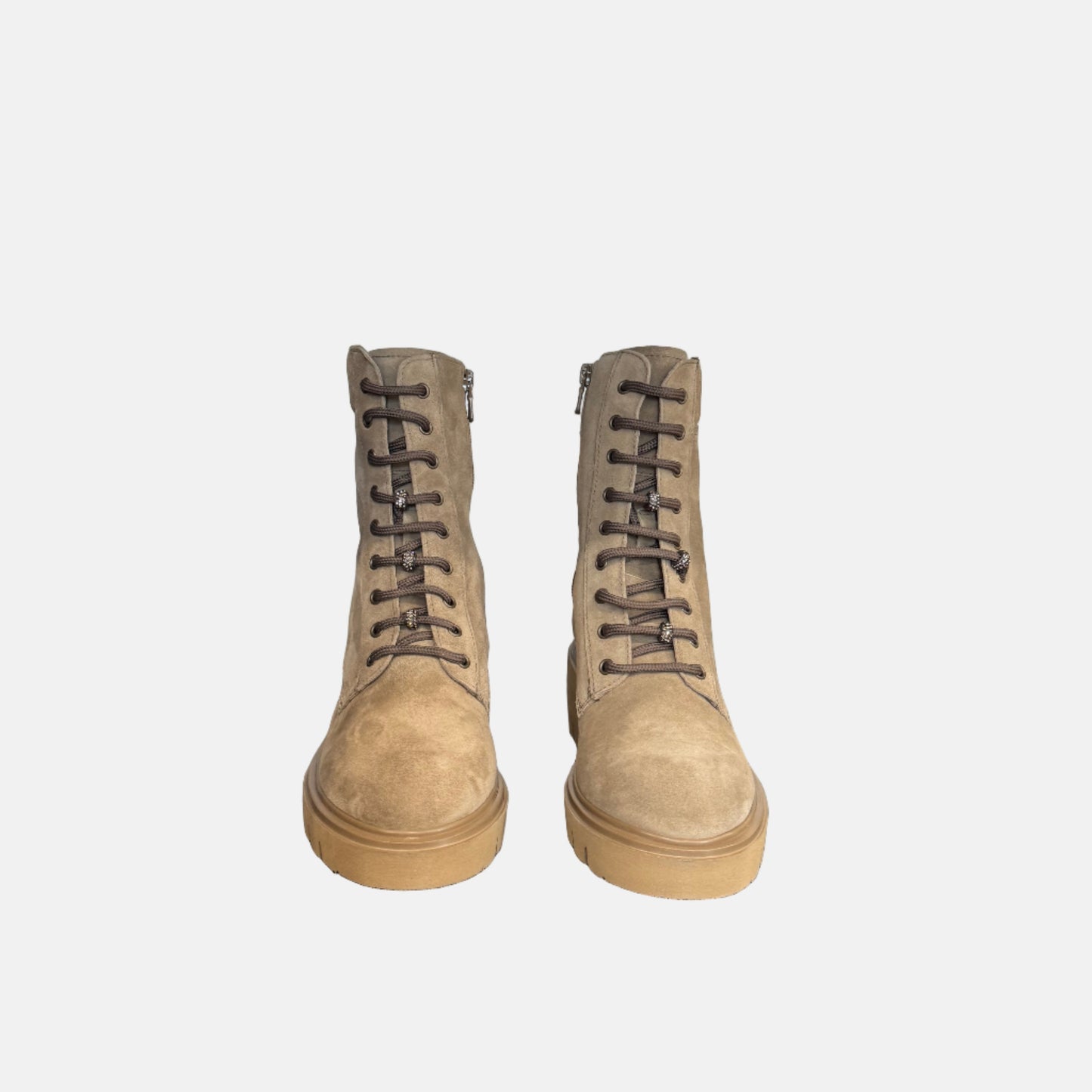 Suede Lace Up Combat Boot in Taupe