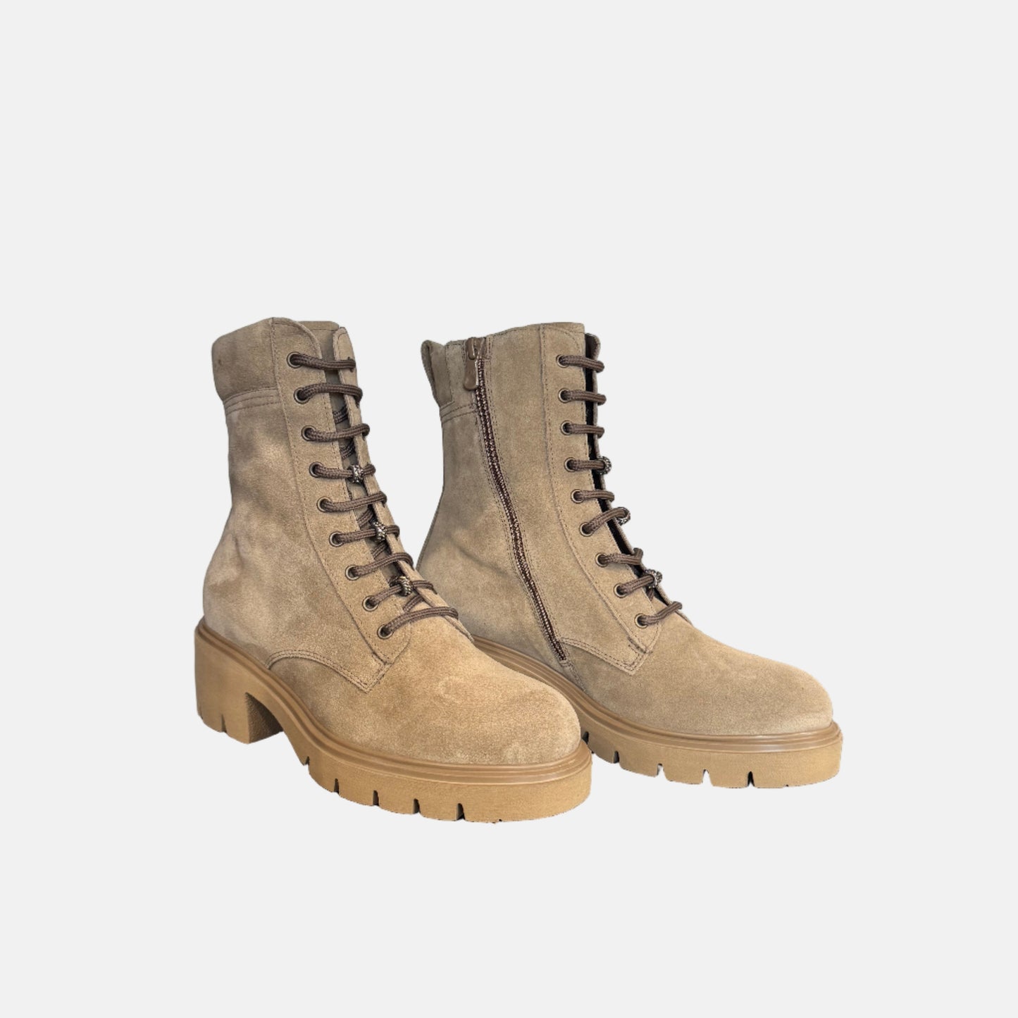 Suede Lace Up Combat Boot in Taupe