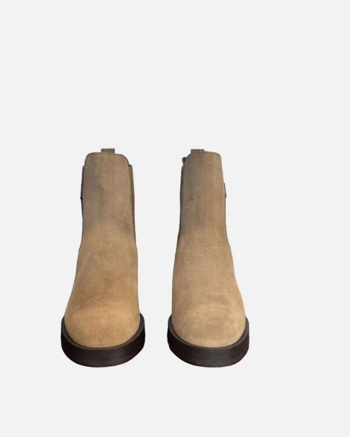 Block Heel Boot in Suede Taupe