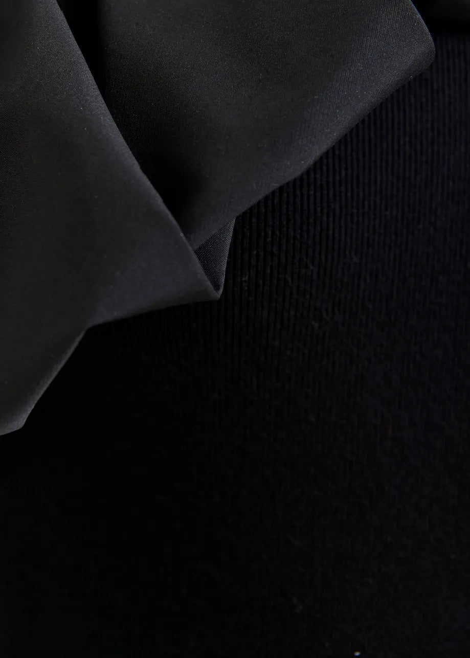 Midi Dress with Sculptural Ruffles in Black