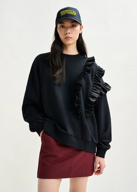 Sweatshirt with Ruffles in Black