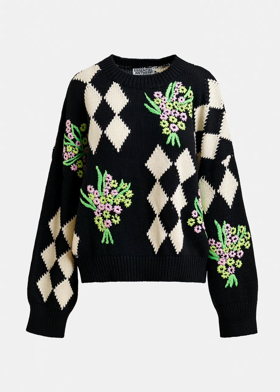 Jactori Embroidered Pullover in Black