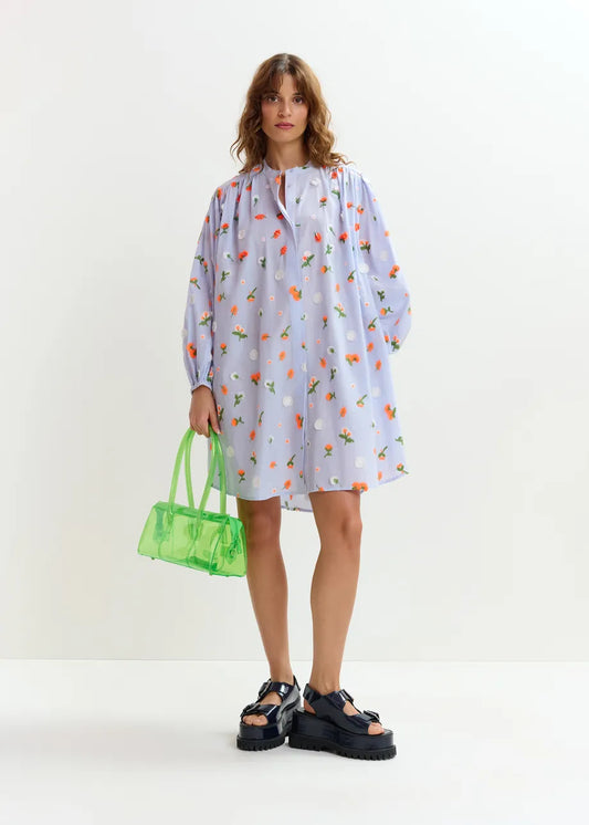 Jalen Embroidered Mini Dress in Nile Blue