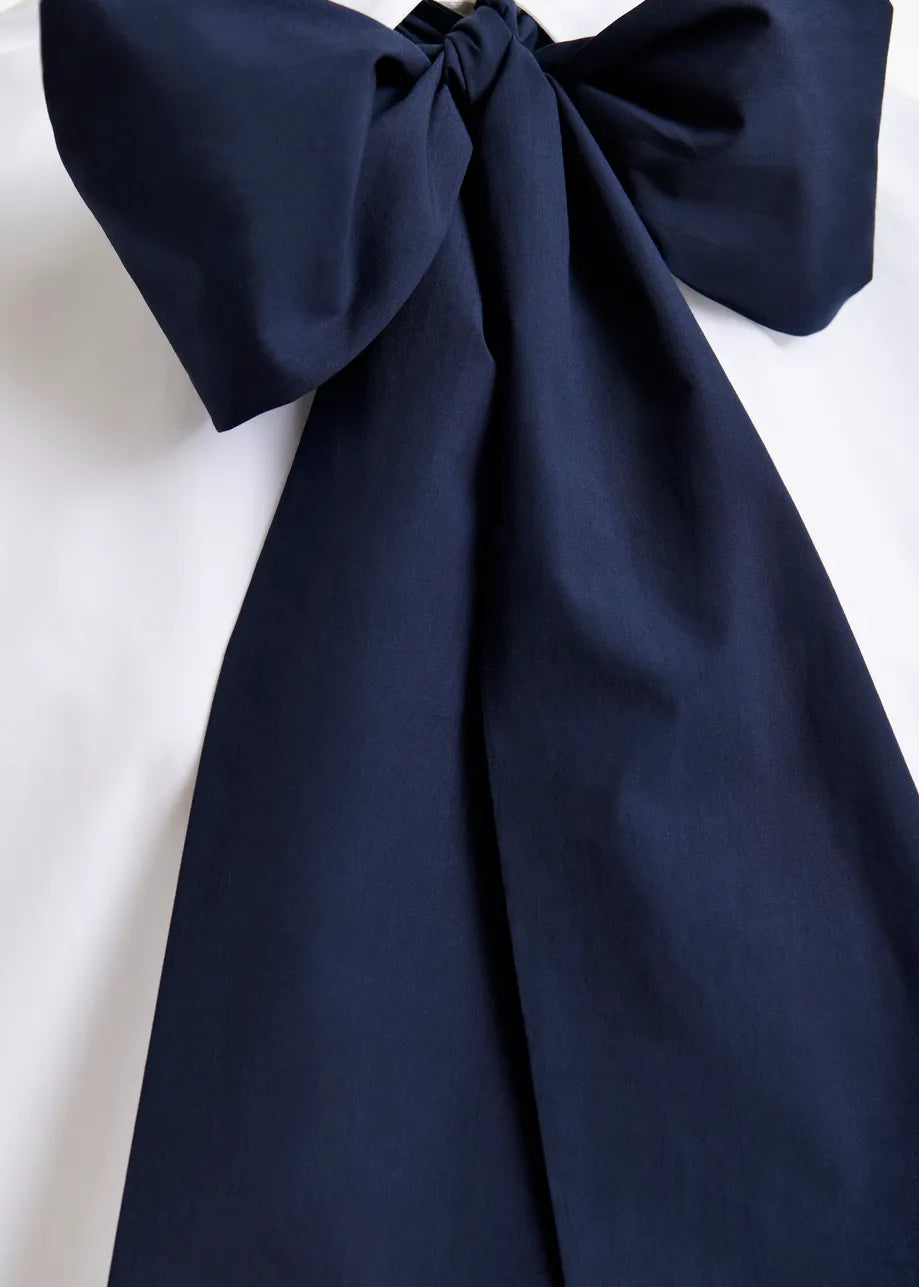 Cotton Shirt with Removeable Bow Tie in White