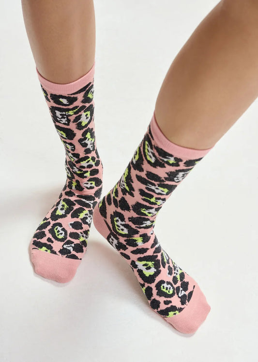 Jimz Jacquard Leopard Socks in Pink