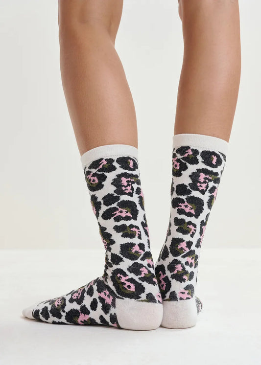 Jimz Jacquard Leopard Socks in Off White
