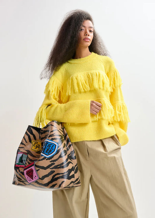 Shopper Bag with Appliques Patches in Brown