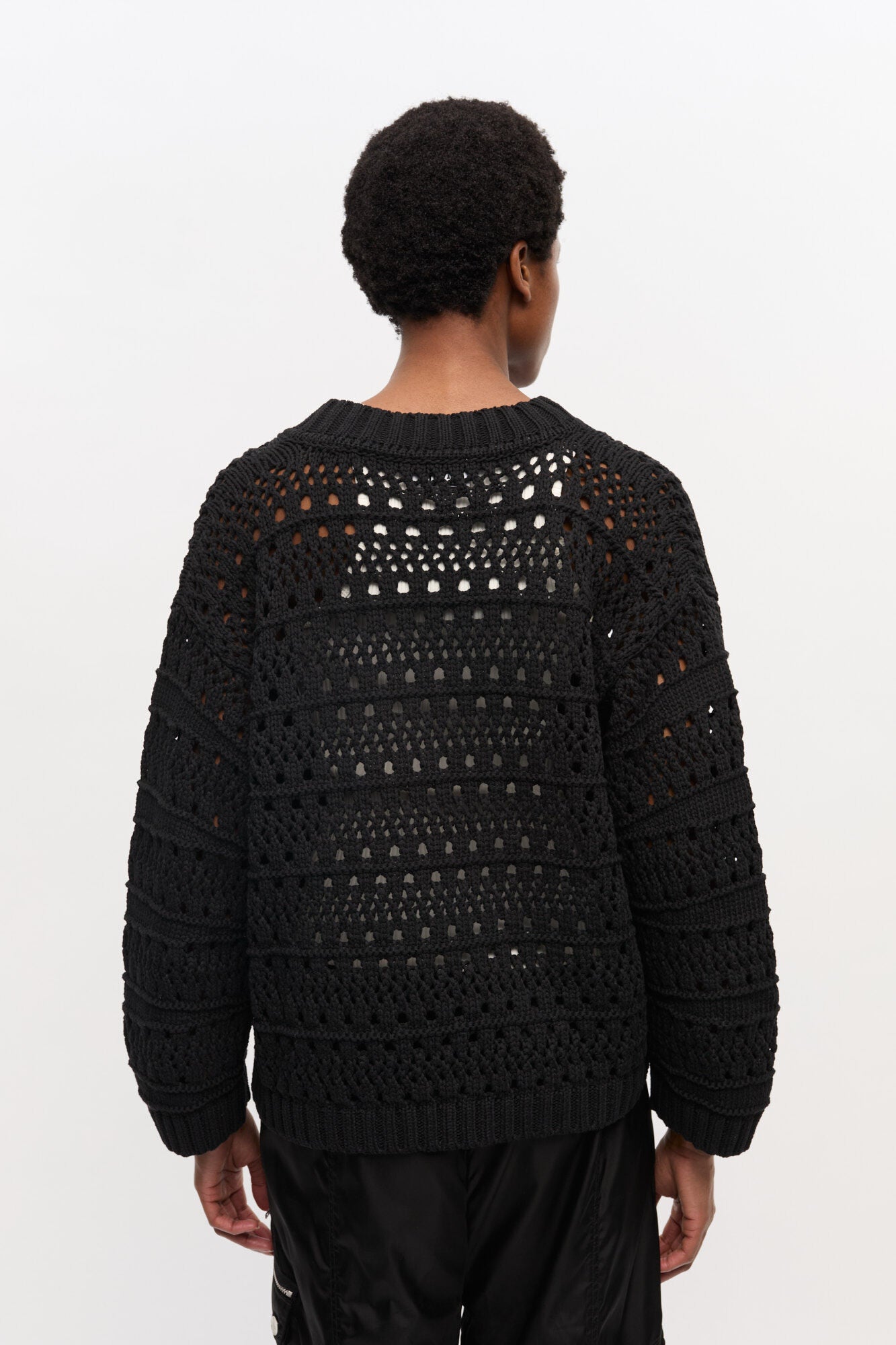 Crochet V-Neck Jumper in Black