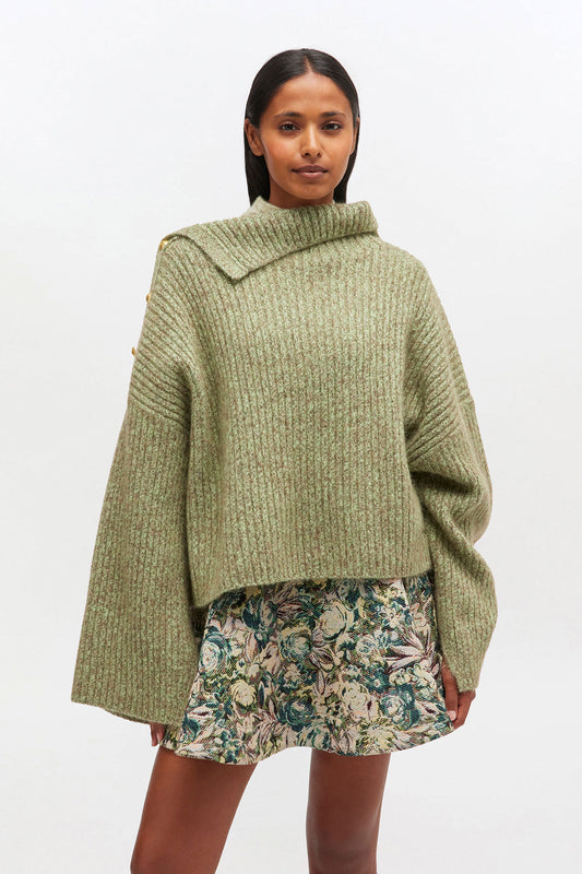Brushed Mohair Mix Open Back Sweater in Green