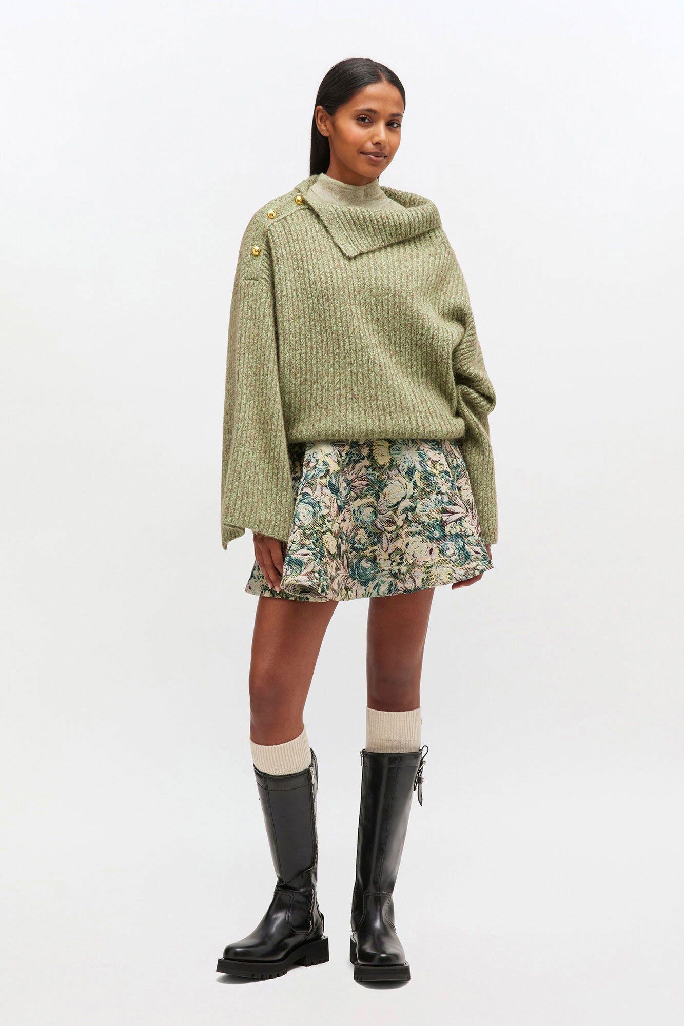 Brushed Mohair Mix Open Back Sweater in Green