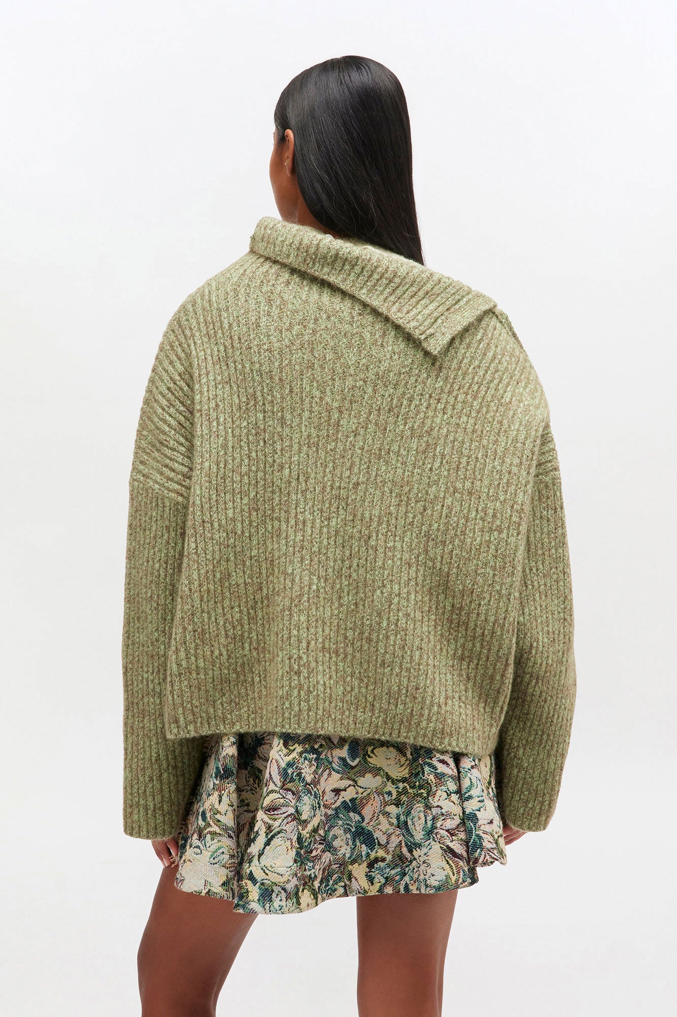 Brushed Mohair Mix Open Back Sweater in Green