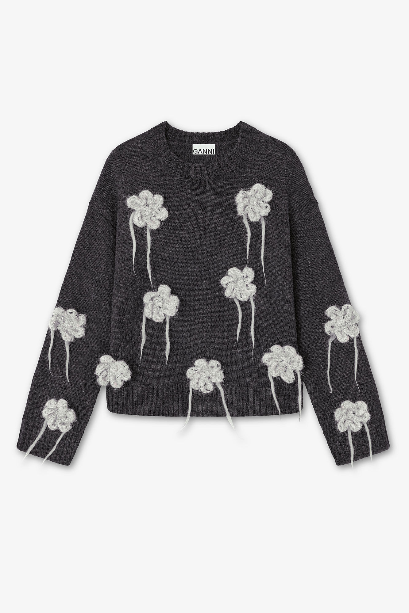 Flower Crochet Sweater in Dark Grey