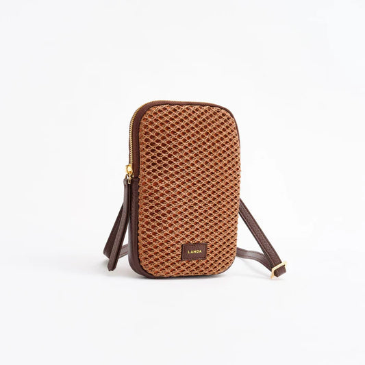 Cassia Phone Bag in Woven Brown