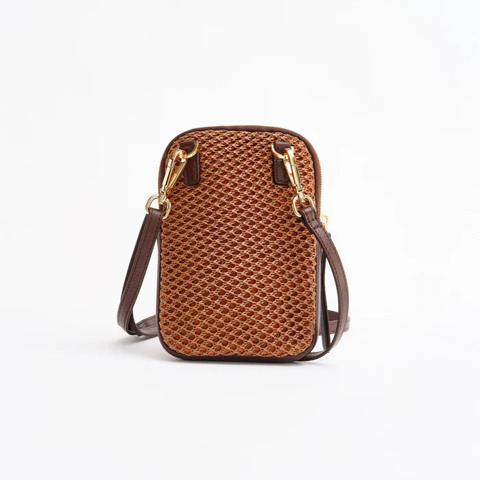 Cassia Phone Bag in Woven Brown