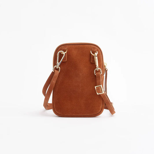 Cassia Phone Bag in Suede Tan