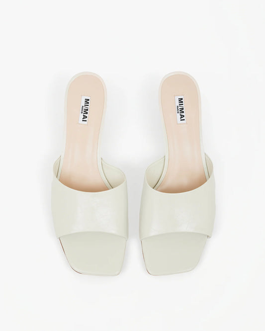 Gemma Low Nude beige Italian leather mule with 5cm block heel by Mi-Mai Paris