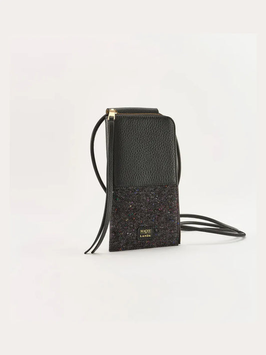 Moye Leather and Tweed Phone Bag in Black