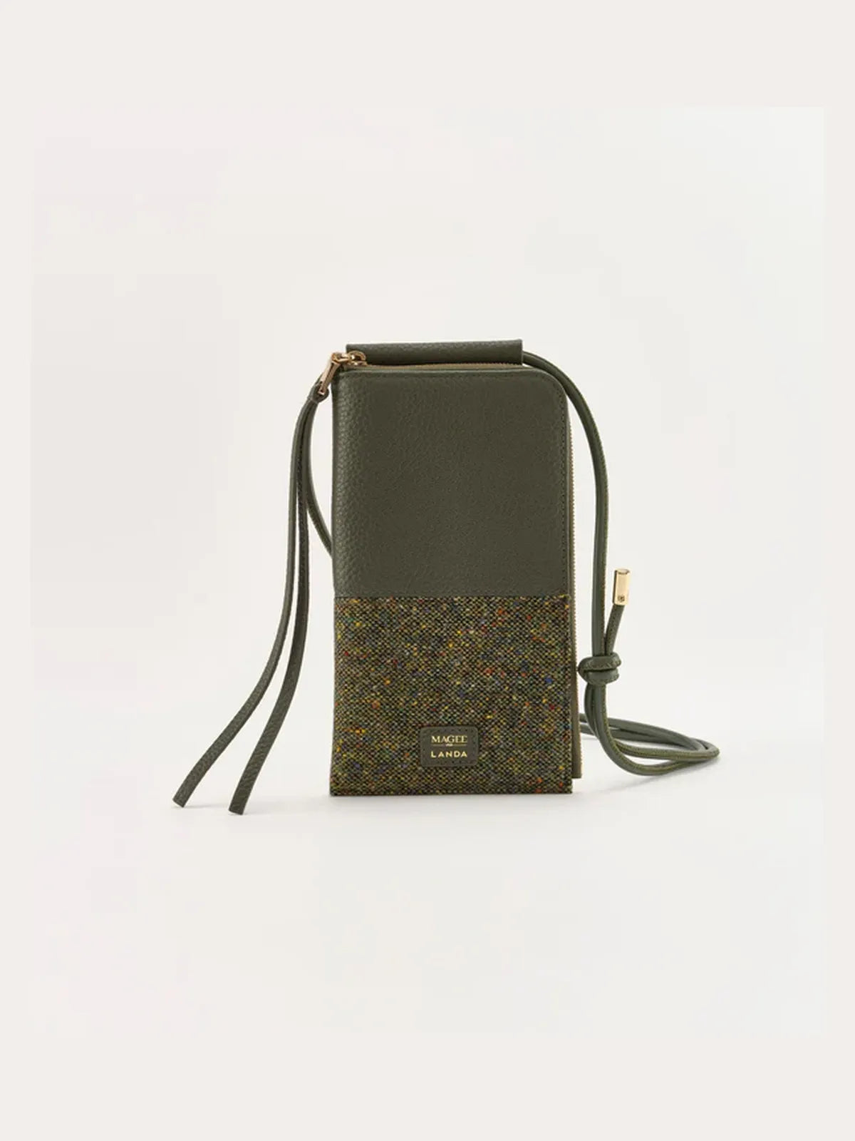 Moye Leather and Tweed Phone Bag in Dark Green