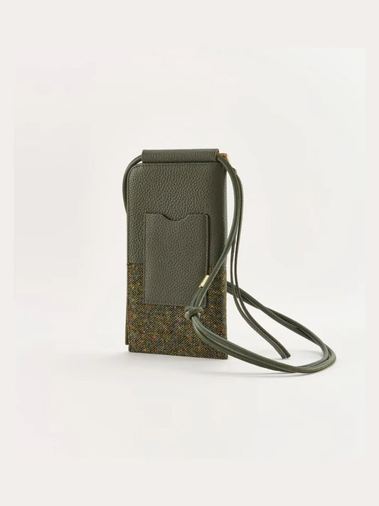 Moye Leather and Tweed Phone Bag in Dark Green