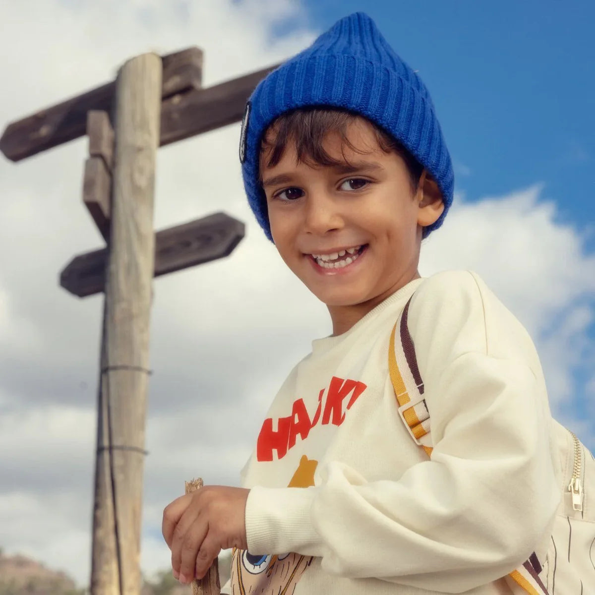 Knitted Wool Beanie in Blue