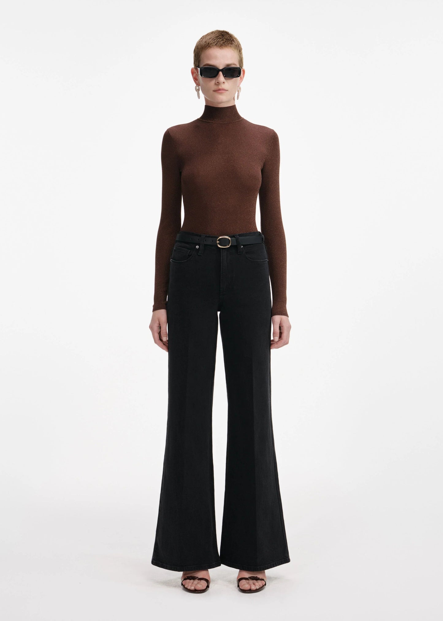 Metallic Viscose Knit Top in Brown