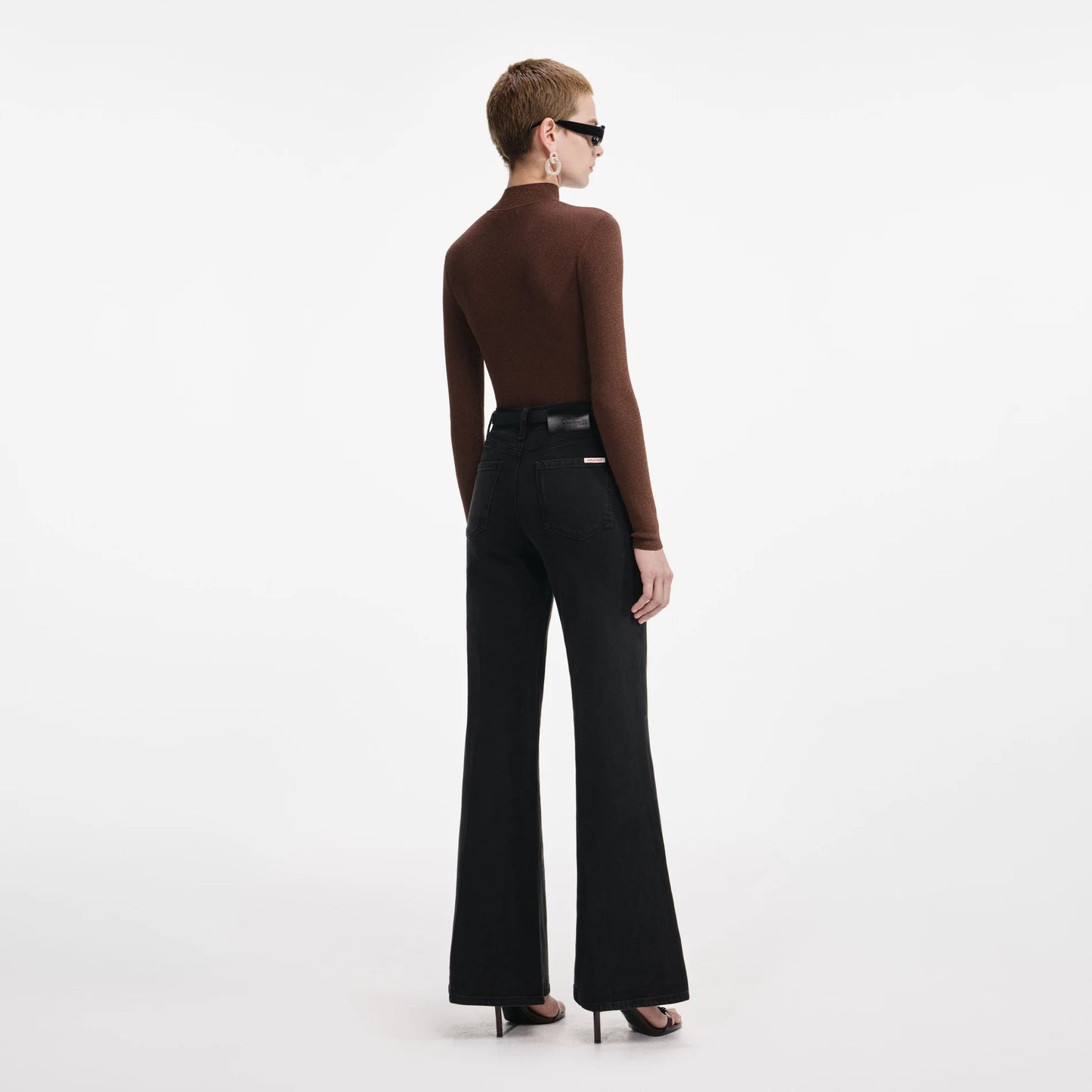 Metallic Viscose Knit Top in Brown