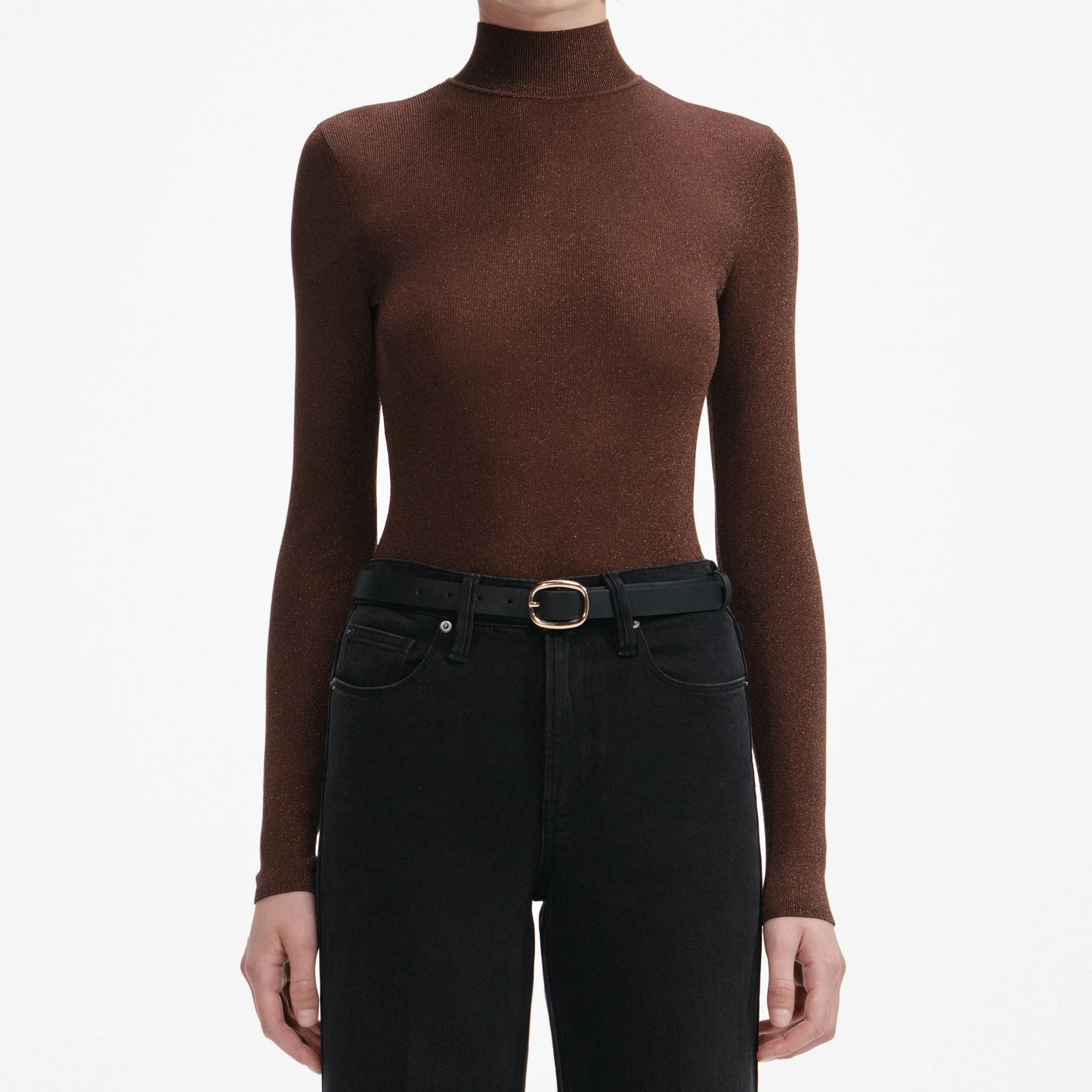 Metallic Viscose Knit Top in Brown