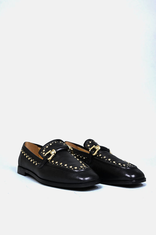 Loafers with Gold Studs in Black