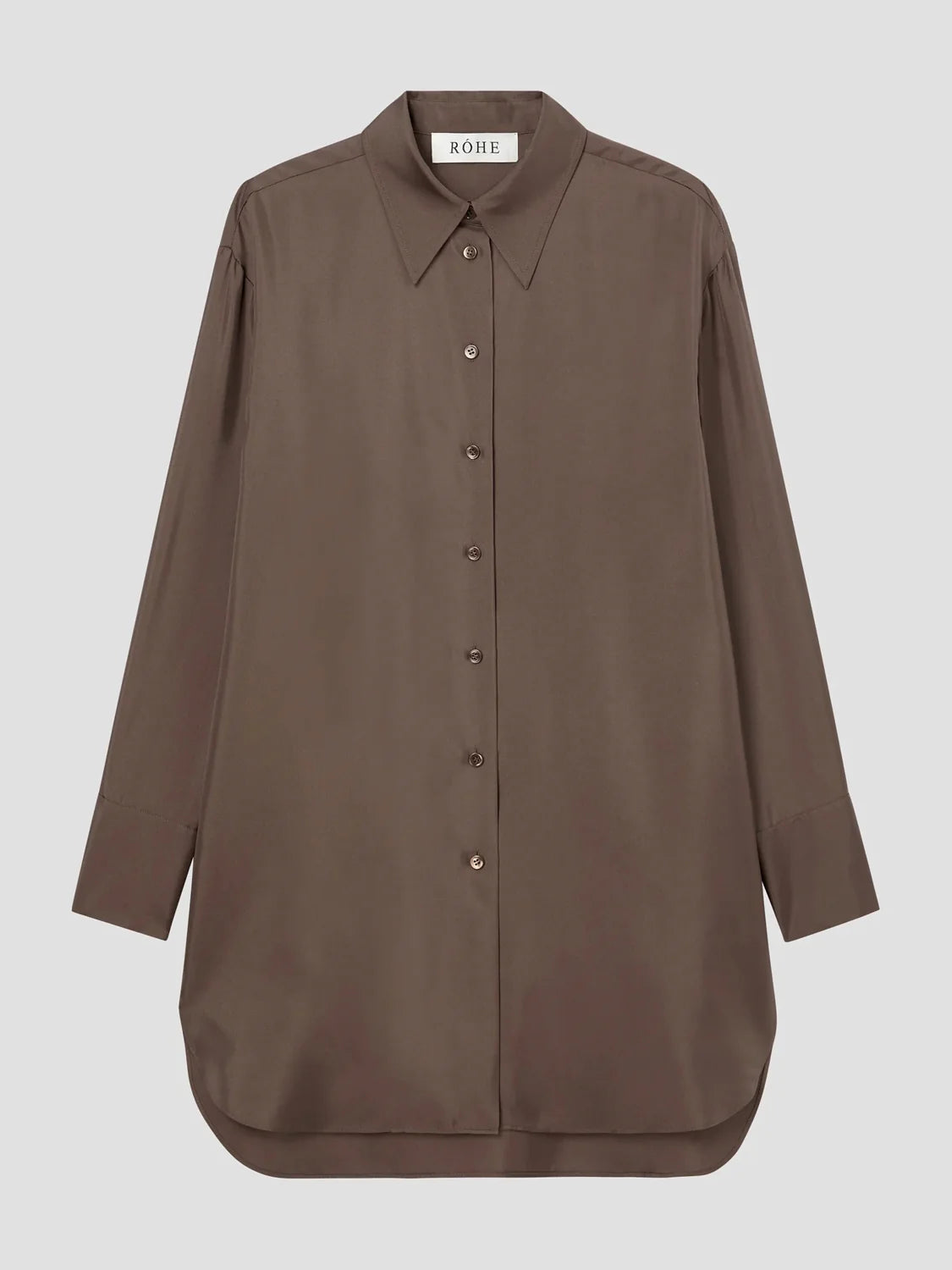 Signature Elongated Silk Shirt in Taupe