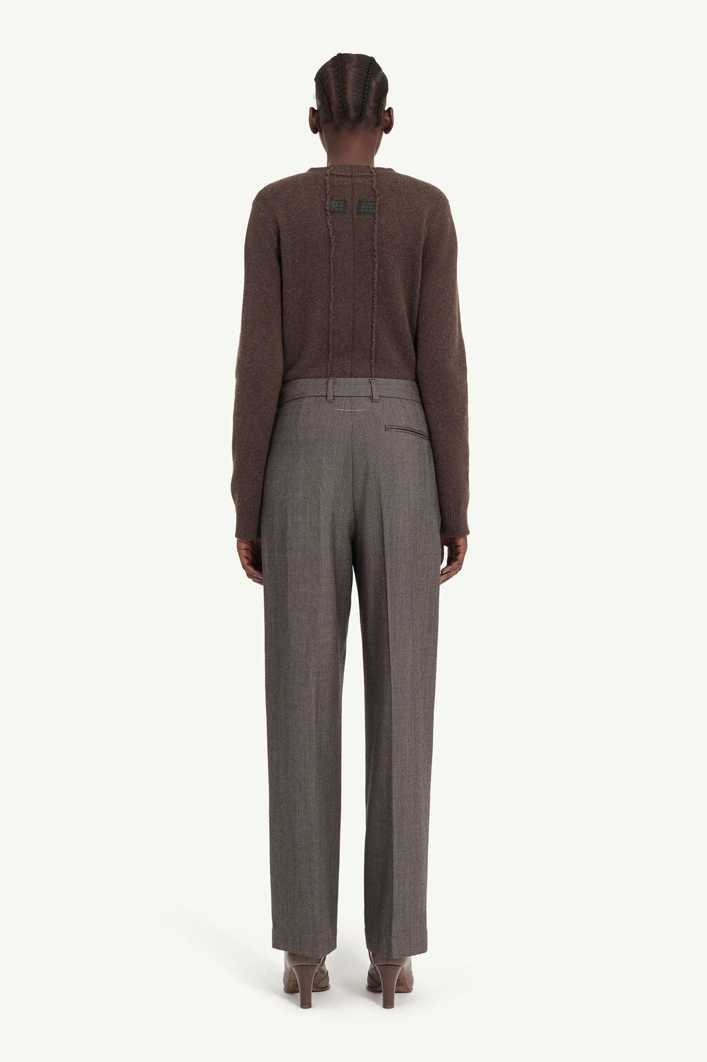 Light Tweed Tailored Trousers in Brown and Beige