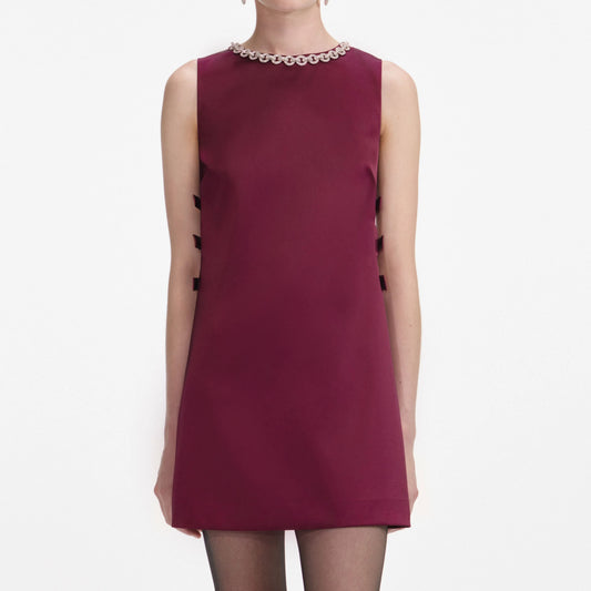 Satin Cut-Out Mini Dress in Burgundy