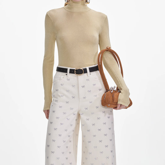 Denim Bow Jeans in Cream