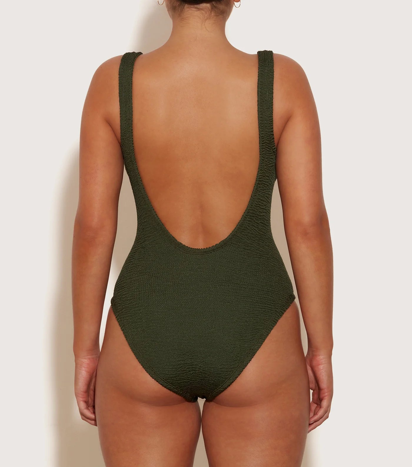 Square Neck Swim in Metallic Khaki