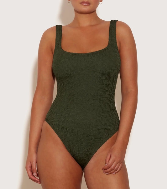 Square Neck Swim in Metallic Khaki