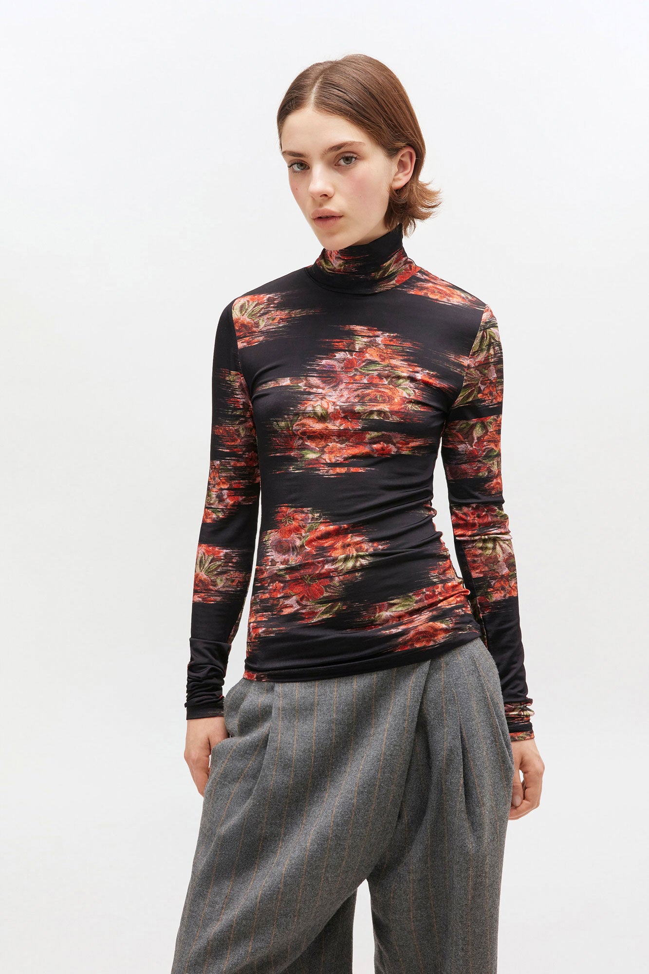Floral Jersey Turtleneck