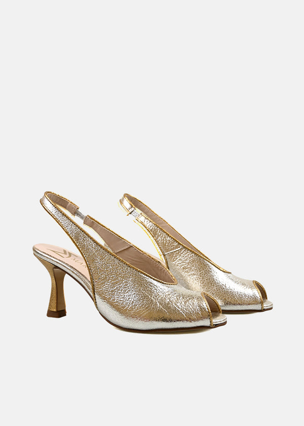 Slingback Open Toe Heels in Champagne