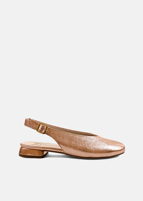 Creased Leather Slingback Mules in Rose Gold