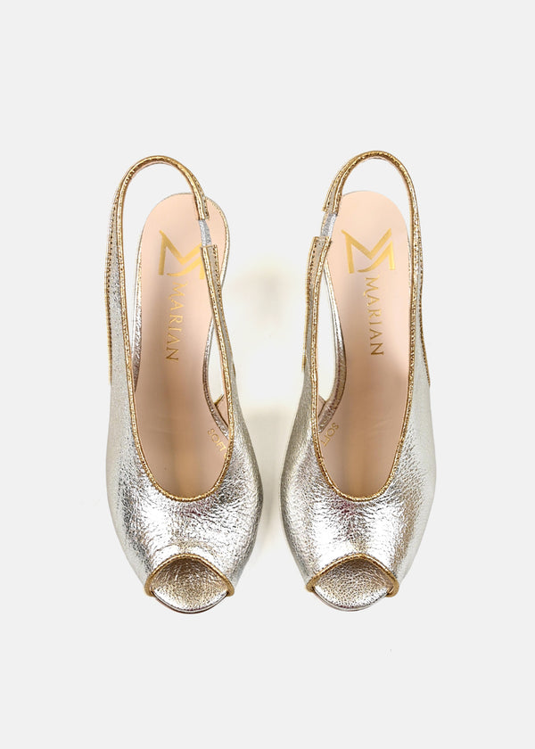 Slingback Open Toe Heels in Champagne
