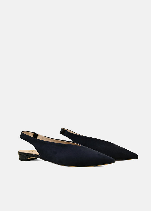 Slingback Pointed Toe Flats in Navy Suede