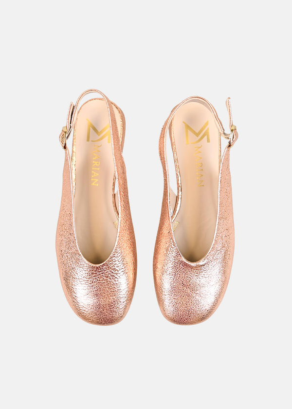 Creased Leather Slingback Mules in Rose Gold