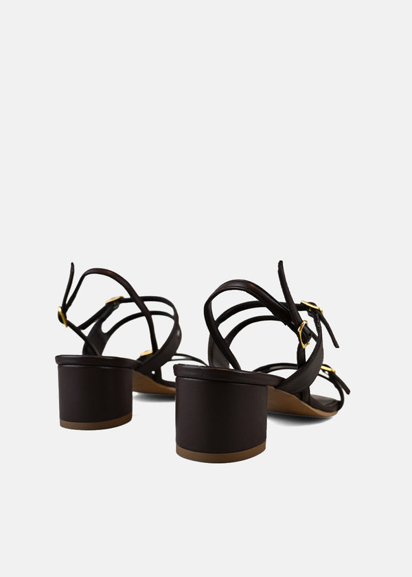 Strappy Block Heel Sandal in Dark Brown