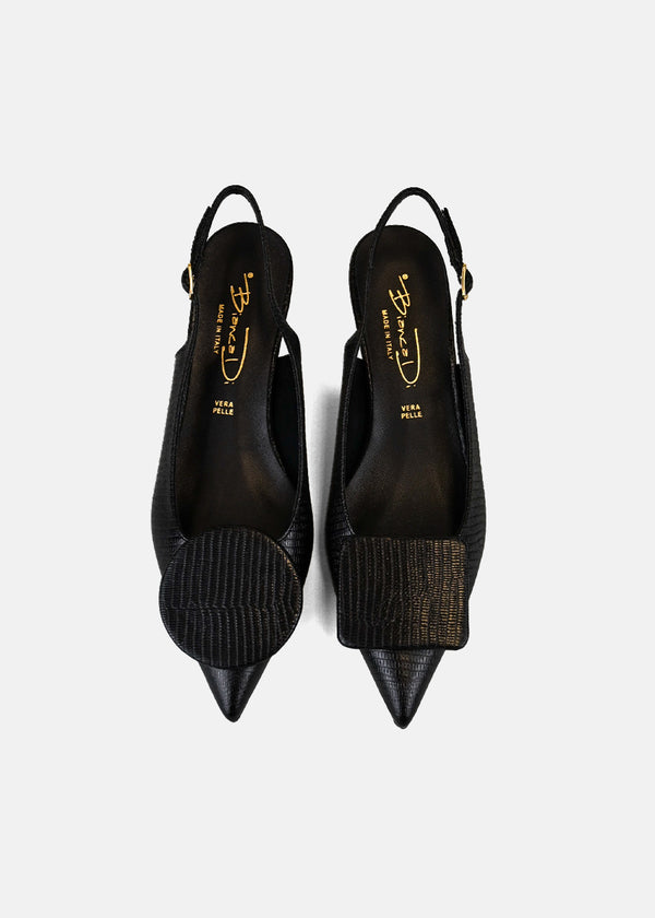 Pointed Toe Slingback Kitten Heel in Black Lizard