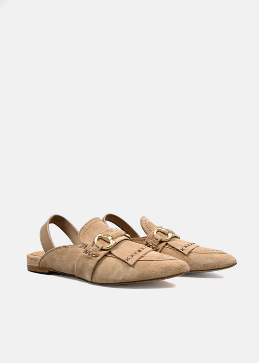 Flats with Fringes in Suede Camel