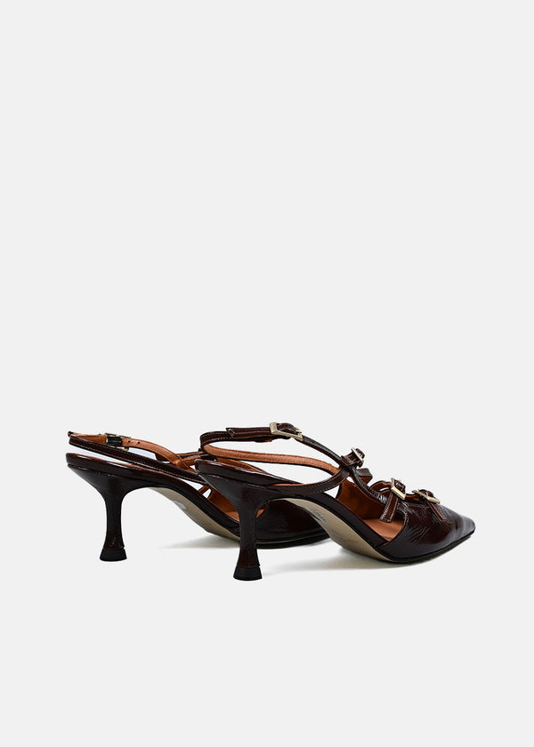Patent Leather Slingbacks with Buckles in Brown